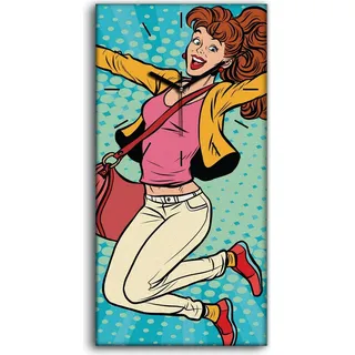 Leinwand Wanduhr Wandkunst Uhr 30x60 Foto groß Pop Kunst Retro Comicbuch - schwarze Hände - Blau