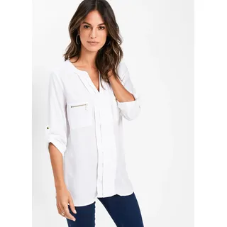 Tunika BONPRIX, Damen, Gr. 54, weiß, Obermaterial: 100% Viskose, figurumspielend, Tuniken Tunika, figurumspielende Passform, mit langem Arm, mit eingelegten Falten