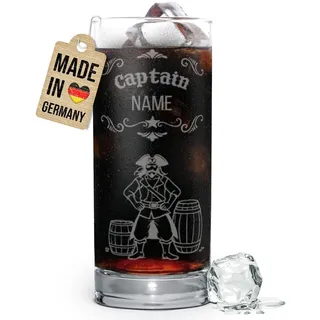 Print Royal PR Graviertes Longdrinkglas personalisiert mit Name - Captain - Geschenk für Freund zum Geburtstag, Cola-Glas mit Gravur | Lasergravur, 400 ml