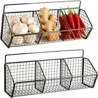 Hynorian Wandkorb Metall 2er Set – Doppelpack Drahtkorb hängend ohne Bohren für Gemüse Aufbewahrung & Zwiebel Aufbewahrung, robuster Metallkorb als Hängekorb Küche und Obstkorb hängend für Vorräte