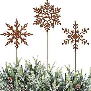 3 Schneeflocken Gartenstecker Weihnachten deko Draußen Rost Weihnachtsdeko Garten Weihnachtsstecker Winterdeko Outdoor Metall Blumenstecker Roststecker Weihnachts deko Advent Gartendeko Wetterfest