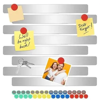 LYPPUL 8 Stück Magnettafel Memotafel, Magnetleiste Selbstklebend mit 20 Stück Runden Starke Magnete, Selbstklebend Magnetleisten für Schule Büro Küche Büro Kühlschrank Fotowand Pinnwand