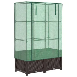 vidaXL Hochbeet mit Gewächshaus-Aufsatz Rattan-Optik 80x40x138 cm - Braun
