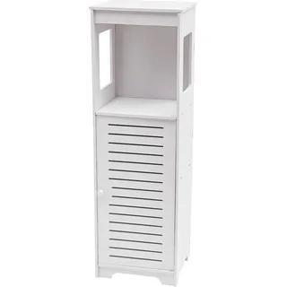 Badschrank Ecke - Stand-Badezimmerschrank - Schmales 3-stöckiges Regal mit Tür und Ablagen - PVC/Kunststoff - Für kleine Bäder 28x25x90 cm - Weiß