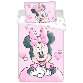 Jerry Fabrics Disney Minnie Mouse Baby- Bettwäsche Powder Pink 100% x 135 cm - Weiß