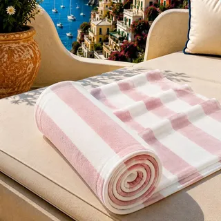 PETTI Artigiani Italiani - Strandtuch XXL Mikrofaser 90x180 cm Groß, Badetuch Schnelltrocknend und Sandfrei, Strandhandtuch für Pool, Sauna und Reise, Made in Italy, Streifen Weiß-Puderrosa