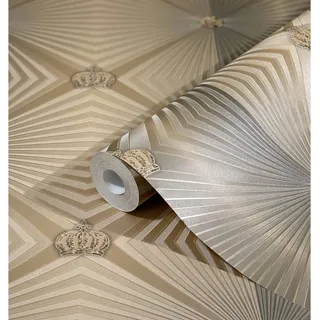 Glööckler Vliestapete Imperial Rauten mit Krönchen Cappuccino