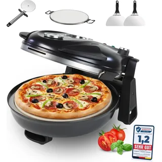 Sommertal PizzaProfi Pizzaofen, 32cm Pizzastein, schnelle 3-Minuten Pizza, 5-teiliges Set mit 2x Pizzaschieber, Pizzaschneider, Steinplatte, Sichtfenster, max. 400°C