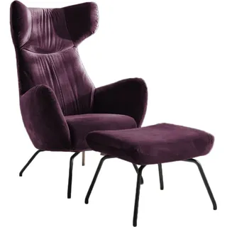 KAWOLA Sessel LOTTE Ohrensessel velvet purple mit Hocker - Violett