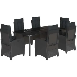 vidaXL 7-tlg. Garten-Essgruppe mit Kissen Schwarz Poly Rattan - Schwarz