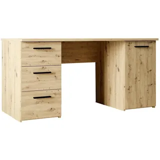Forte Schreibtisch 140, moderner Schreibtisch mit 3 Schubladen & 1 Tür, funktional, Breite 138 cm breit x 75,3 cm hoch x 60 cm tief