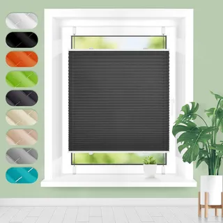 Homland Plissee ohne Bohren Klemmfix B35 x H100 cm Anthrazit, Plissees für Fenster und Tür, Jalousie Easyfix Plisseerollo mit Klemmträger Sonnenschutz und Sichtschutz lichtdurchlässig Rollo