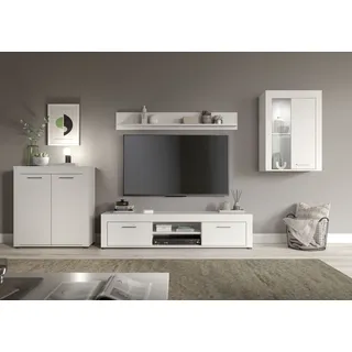 OTTO home "AOSTA, Breite 330cm, 4-teilige Wohn-Kombination", bestehend aus: Highboard, Lowboard, Wandboard & Vitrine, 4 Stk. tlg., weiß,