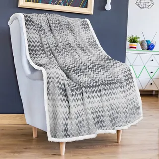 Catalonia Sherpa Decke Flauschige Kuscheldecke, Superweiche warme Fleece Sofadecke/Couchdecke für Sofa TV Bett, umschaltbar Perfekt für Winter Chevron Muster, 150 x 130cm, Grau