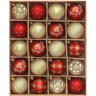 Valery Madelyn Weihnachtskugeln 20 Stück 6 cm Christbaumkugeln Kunststoff mit Aufhänger Luxuriöse Rot Gold Weihnachtskugeln Set für Weihnachtsdeko Thema Rot Gold(L