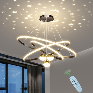 LED Pendelleuchte Esstischlampe Dimmbar Insellampe Modern Esstisch Hängeleuchte Esszimmer Hängelampe mit Fernbedienung Chic Ring Design Büro Kronleuchter Küchen LED Wohnzimmer Deckenleuchten (Schwarz)