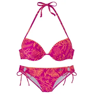 VENICE BEACH Push-Up-Bikini Damen orange-pink bedruckt Gr.34 Cup AA