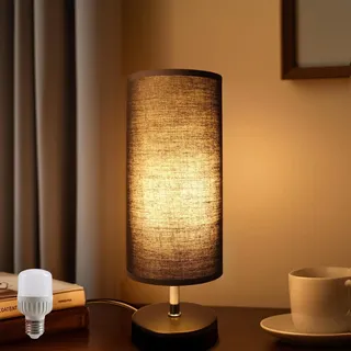 Nachttischlampe Schwarz mit 6W Glühbirne, Tischlampe E27 Fassung mit Kabelschalter, 3 Farbtemperaturen 3000K/4000K/6500K mit Memory Funktion, Moderne Tischleuchte LED für Schlafzimmer Wohnzimmer