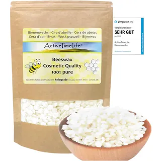 ActiveTimeLife® Bienenwachs Pastillen Bio weiß | Premium | 900 g ideal für Kosmetik Kerzen Cremes Salben Seifen Wachstücher - Das Original im praktischen Zip-Beutel