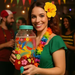 FIESTAS GUIRCA | Tropical Hawaii Getränkespender (4L) – Erfrischung mit Urlaubsflair für jede Sommerparty – Wiederverwendbarer bunter Spender Sommer Tischdeko - Trinkbehälter Für Cocktails