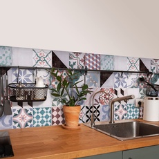 Spritzschutz für Küche, Wandaufkleber Cementine Lila, 180 x 60 cm, 100% Made in Italy mit ungiftiger Tinte, schwer entflammbar und wasserbeständig