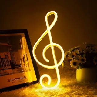 AOOTE Musik Leuchtreklame, Musiknoten Neonlicht, USB und Batterie betriebene LED Neonschilder für Wanddekor, Bar, Musik Party, Studio (Warmweiß)