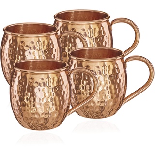 NKlaus 4X Kupferbecher reines Kupfer 100% Ayuverda Kupfertasse Oval Moscow Mule 500ml 11261