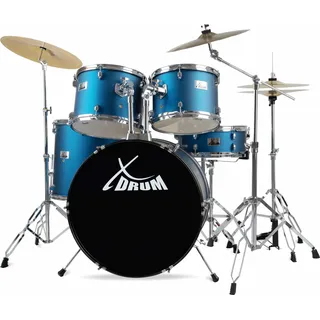 XDrum Semi 22" Standard Schlagzeug Satin Blue Sparkle Set inkl. Galgenständer + Crash Becken