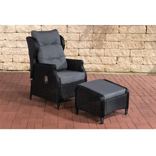 CLP Polyrattan Verstellbarer Sessel Breno inkl. Fußhocker 5mm,schwarz Eisengrau - Schwarz, Grau