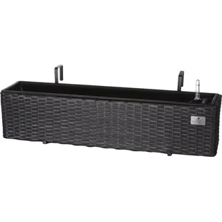 GARTENFREUDE Polyrattan Balkonkasten Blumenkasten inkl. Aufhängung, 80 x 19 x 18 cm, mit Bewässerungssystem, anthrazit