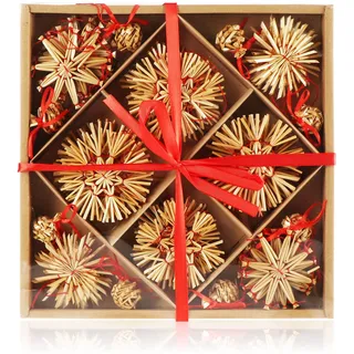 com-four® 56-teiliges Strohsterne Set, Christbaum-Schmuck, Stroh-Anhänger | natürlicher Christbaum-Behang - Weihnachtsdekoration - Ø 3-8 cm