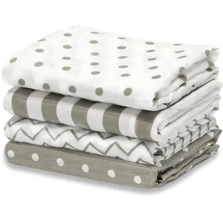 CuddleBug „Punkte und Streifen“ 4 Stück 120 cm x 120 cm Lange Baby Decke für Babys | 5 Farbkollektionen | Musselin Decke | Babydecke Mädchen oder Jungen | Babydecke Baumwolle