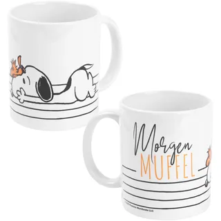 The Peanuts Tasse Snoopy - Morgen Muffel Kaffeetasse Becher Kaffeebecher aus Keramik Weiß 320 ml