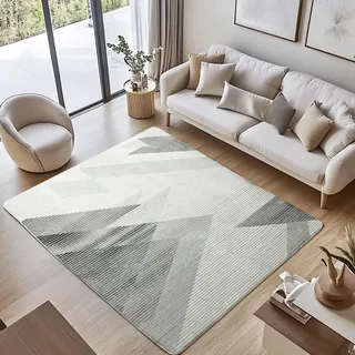 ASIinnsy Teppich Wohnzimmer Schlafzimmer Kurzflor Modern Großer Rutschfest Weich Abstrakt Esszimmer (Geometrisch Grau Weiß, 160 x 200 cm)