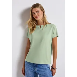 STREET ONE Shirttop STREET ONE, Damen, Gr. 44, grün (soft jade grün), Obermaterial: 95% Viskose, 5% Elasthan, unifarben, regular fit taillenbedeckt, U-Boot-Ausschnitt, Tops Shirttop, mit Cut-Out Detail, Topseller