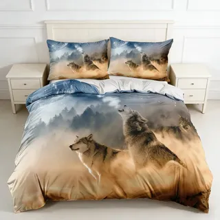 CIUNVXD 3D Wolf Theme Muster Bettbezug Set,Motiv Wolfs dreiteiliger Bettwäsche,Wolf-Motiv-Druck-Design Bettwäsche für Jungen Mädchen Kinder (B, 200x200cm)