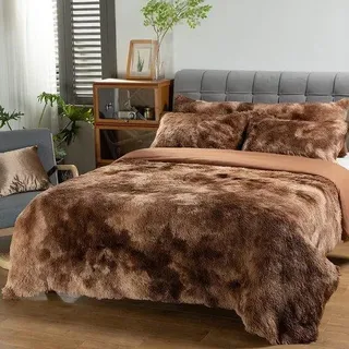 Langhaariges Fleece-Bettwäsche-Set 135 x 200 cm Ombre-Taupe 2-teilig mit Kussensloch