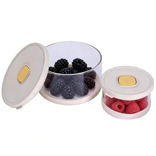 Hynorian Obstschale mit Deckel 2 Set aus Glas, Obstkorb mit Fliegenschutz und Luftventildeckel, Obstschüssel Dichtungsring Rutschfest für Küche Kühlschrank Aufbewahrung Beeren und geschnittenes Obst