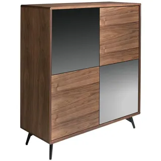 Angel Cerda Highboard Sideboard aus schwarzem Glas mit Spiegeleffekt, Walnuss und schwarzem Stahl 110/45/124 cm , Walnussfarben, Schwarz , Holz , 110x124x45 cm , Kleinmöbel, Kommoden, Highboards