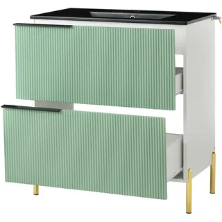 Okwish Waschtischkombi 81/47/90 cm grün aus MDF mit Keramikbecken und Schubladen , Grün , Holzwerkstoff , 81.5x90x47 cm , Badezimmer, Waschbecken & Armaturen, Waschtische