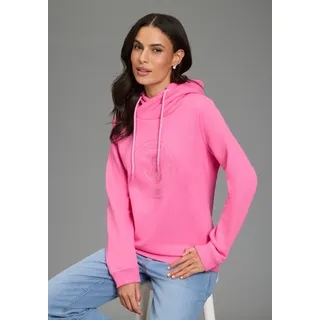 Kapuzensweatshirt DELMAO, Damen, Gr. 36/38, pink, angeraute Sweatware, Obermaterial: 60% Baumwolle, 40% Polyester. Bündchen: 95% Baumwolle, 5% Elasthan, unifarben, figurumspielend hüftbedeckend, Rippbündchen, Sweatshirts Kapuzensweatshirt, Weiche Baumwollmischung mit Print, Kordel und maritimen Details