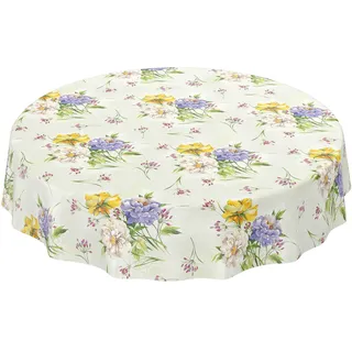 Wachstuchtischdecke abwaschbar Garten Tischdecke Wachstuch Rund Oval Eckig Indoor Outdoor Blumen Muster Rund 140cm