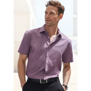 Kurzarmhemd H.I.S "Regular-fit", Herren, Gr. L (41/42), N-Gr, lila (aubergine), Web, Obermaterial: 67% Baumwolle, 30% Polyester, 3% Elasthan, unifarben, regular fit, abgesteppte Kante, Hemden Kurzarmhemd, elastisches Jaquard-Kurzarmhemd, Topseller