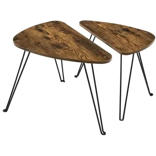 VASAGLE Couchtische-Set dreieckig abgerundet Spanplatte braun, 1 Set