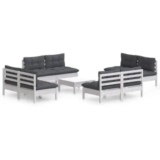 vidaXL 9-tlg. Garten-Lounge-Set mit Anthrazit Kissen Kiefernholz - Weiß