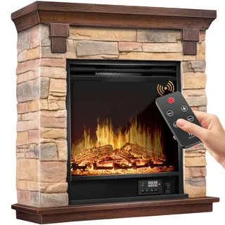 KESSER® Elektrokamin Standkamin - Kamin elektrisch mit LED 3D-Flammeneffekt, Mit Heizung Heizfunktion, Elektro Kamin mit 1800W Leistung, Wochentimer, Thermostat, Fernbedienung, dimmbar