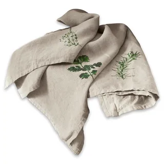 LOBERON Geschirrtuch 3er Set Herbal Gardens, beige/grün | Reines Leinen, Mit charmantem Kräuter-Print, Dekoratives Trio