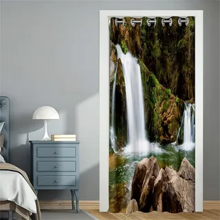 Hiseng Türvorhang Blickdicht, Haustür Verdunkelungsvorhang 1 Stück, Wasserfall-Motiv Vorhang Blickdicht mit Ösen Türvorhang, für Schlafzimmer/Wohnzimmer/Schrankvorhang (Dschungel,80x180cm)