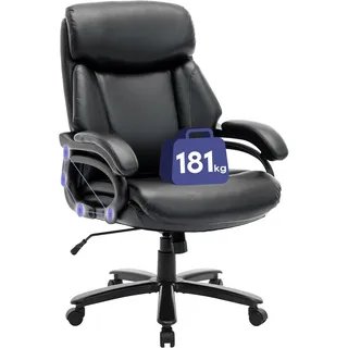 COLAMY XXL Chefsessel[181kgs] - Hochlehner Bürostuhl Leder mit verstellbaren Armlehnen - Extra breiter Sitz (59cm) für Homeoffice und Büro, Schwarz