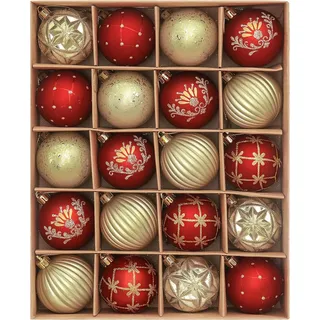 Valery Madelyn Weihnachtskugeln 20 Stück 5 cm Christbaumkugeln Kunststoff mit Aufhänger Luxuriöse Rot Gold Weihnachtskugeln Set für Weihnachtsdeko Thema Rot Gold (M)